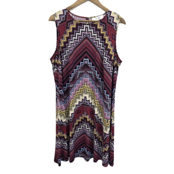 Jones Studio Sleeveless Aztec Swing Dress Womens Plus Size 2X Multicolor Chevron - Picture 1 of 11